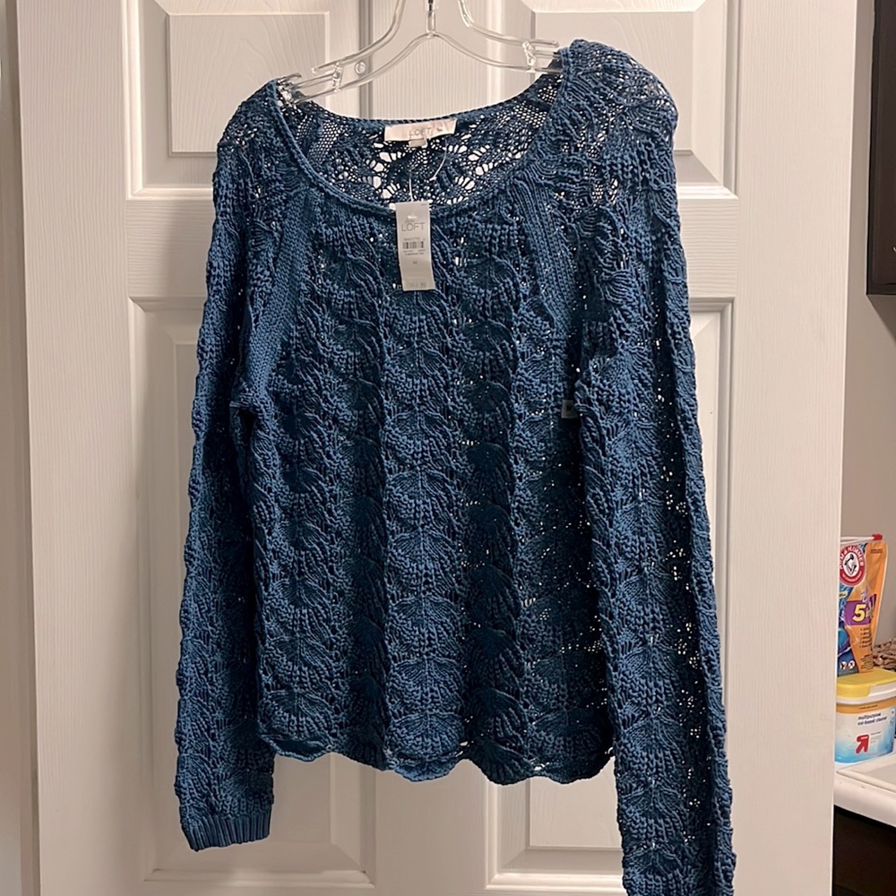 NWT Ann Taylor Loft crochet blue top